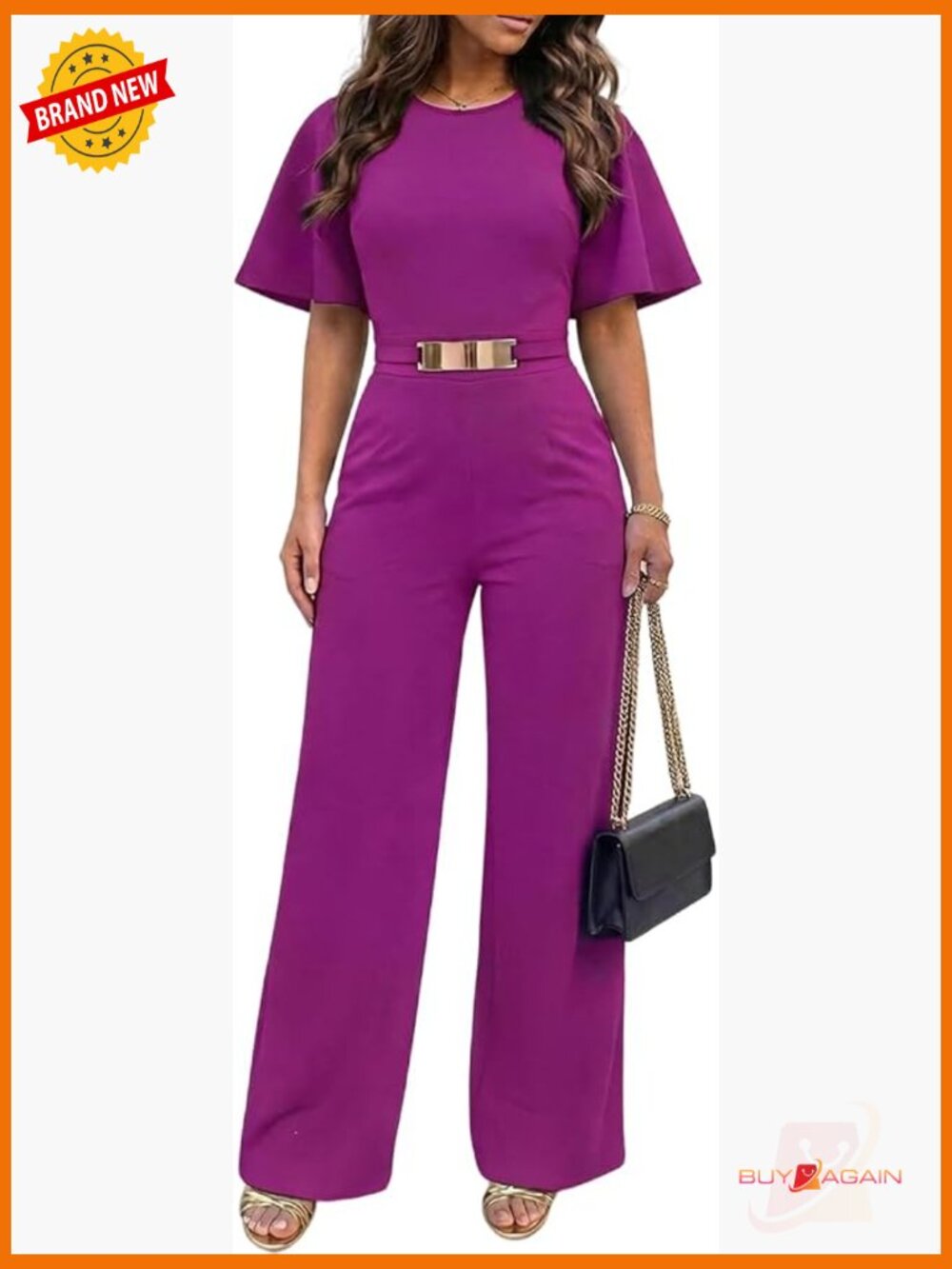 Dressy Short Sleeve Wide Leg Jumpsuit with Waist Decor